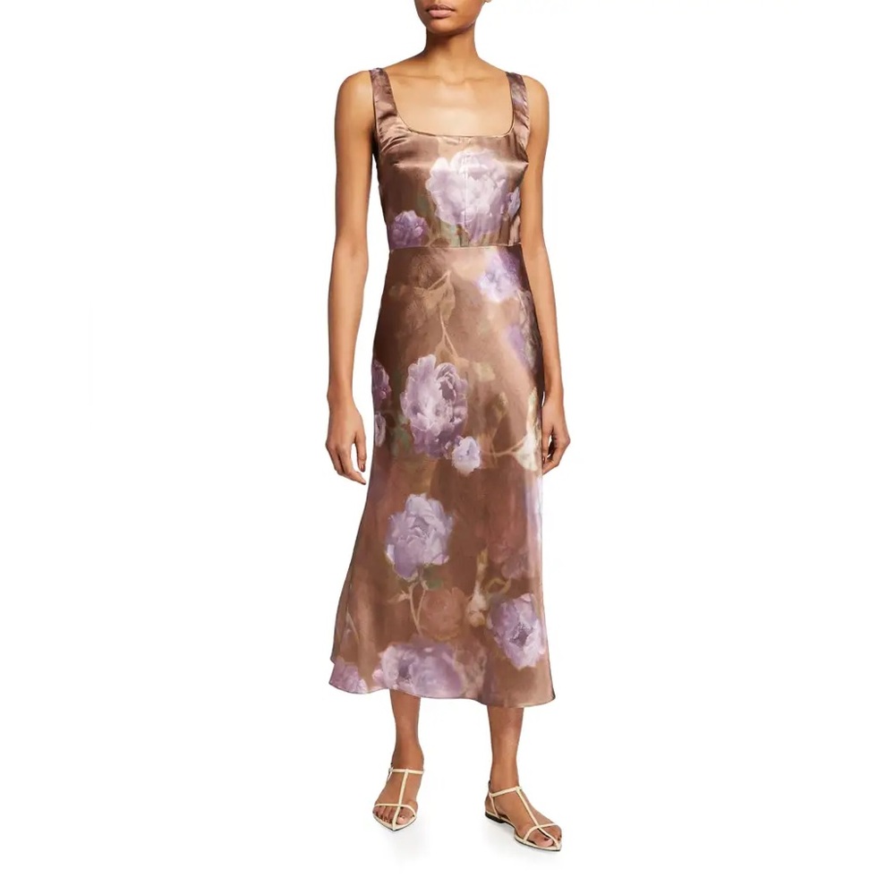 Vince Night Garden Square-Neck Midi Satin Slip Dress